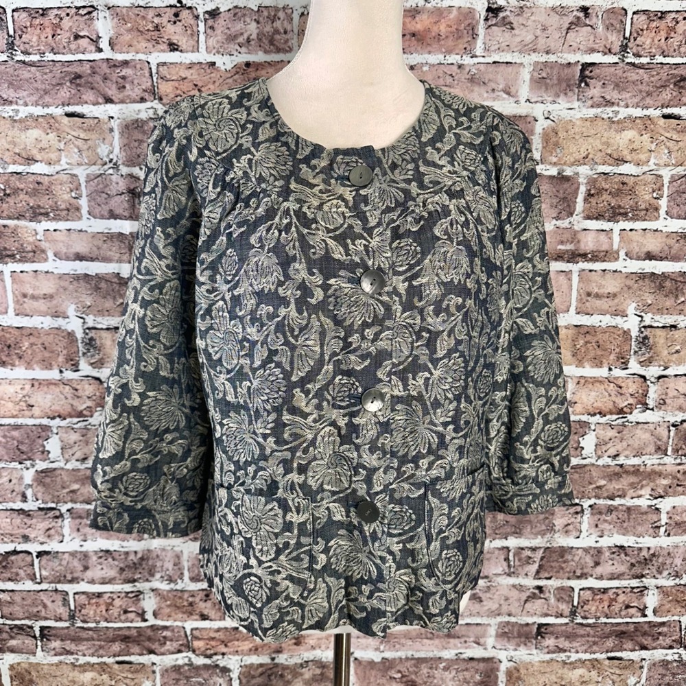 Textured Tencel Linen Floral Jacquard Jacket‎ Boxy Fit Button Front Minimalist - Picture 2 of 16